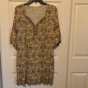 MAX STUDIO LONDON Floral Boho 3/4 Length Bishop Sleeve Dress w/Pockets Medium